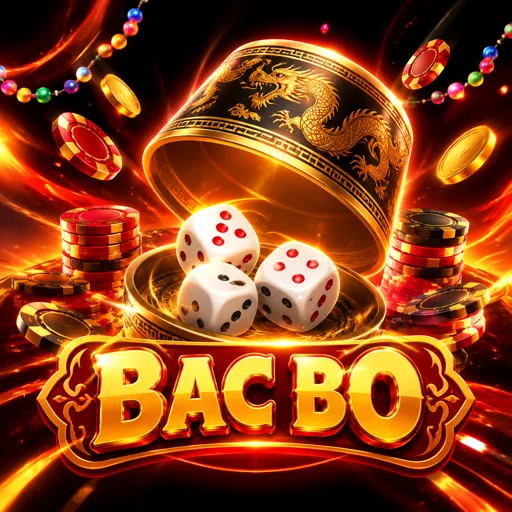 Capa do jogo ao vivo Bac Bo, com três dados sobre a mesa