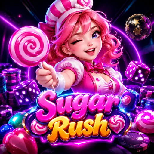 Slot Sugar Rush com guloseimas coloridas em grade 7x7